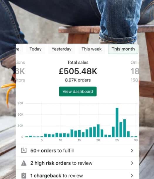 Atlanta Mocassin ecommerce revenue dashboard showing growth metrics